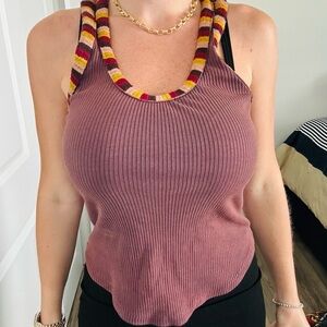 We The Free Ribbed Tank with Multicolor Striped Neckline